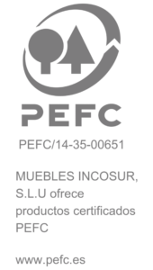 Logotipo PEFC con árbol y círculo, texto MUEBLES INCOSUR, S.L.U ofrece productos certificados PEFC – www.pefc.es. INKO Cocinas